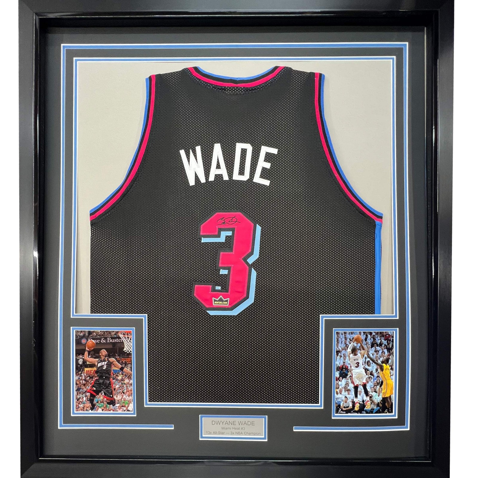 Framed Facsimile Autographed Dwyane Wade 33×42 Black Reprint Laser Auto Jersey