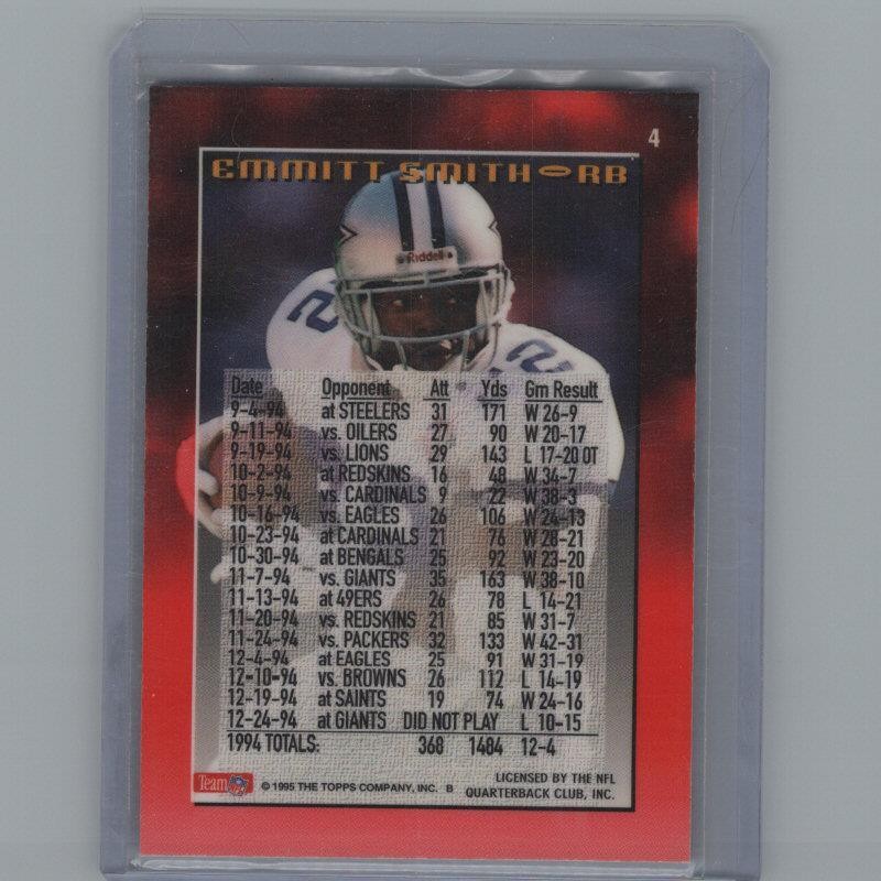 1995 Topps #4 Emmitt Smith 1000/3000 Yard Club Power Boosters