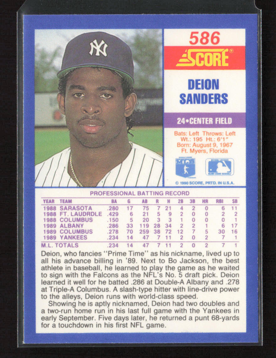 1990 Score #586 Deion Sanders New York Yankees Rookie NM
