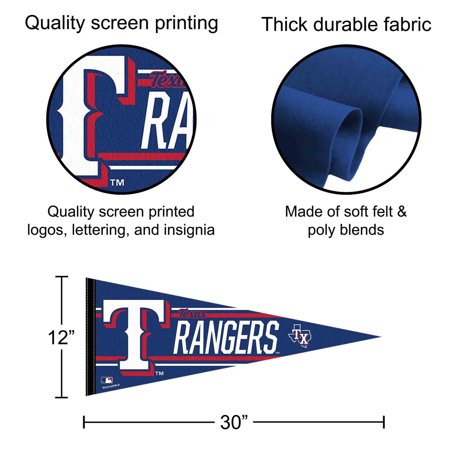 Texas Rangers MLB 12 in X 30 in Pennant