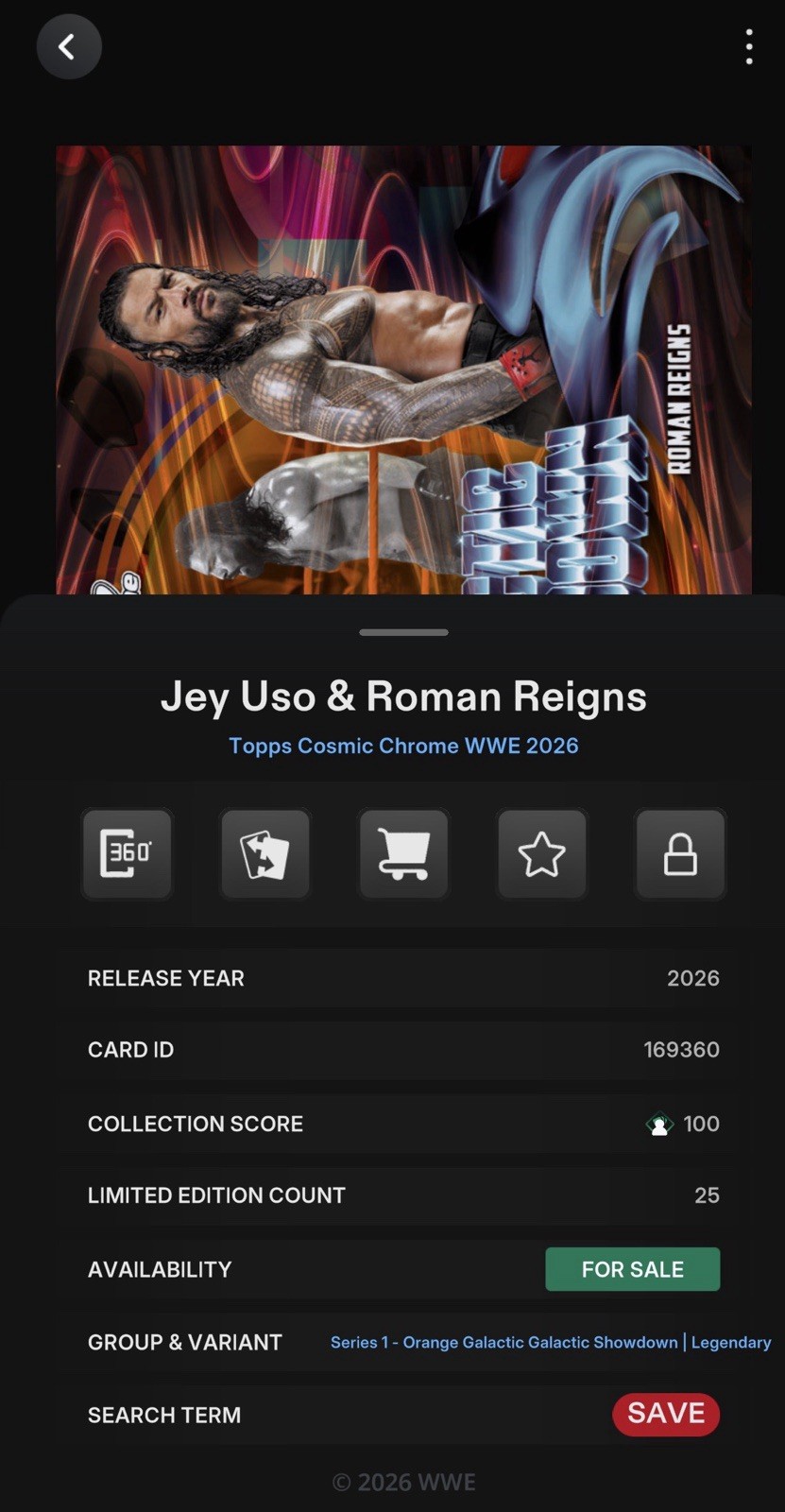 DIGITAL TOPPS WWE SLAM LE 25cc ROMAN REIGNS JEY USO LEGENDARY COSMIC CHROME 26