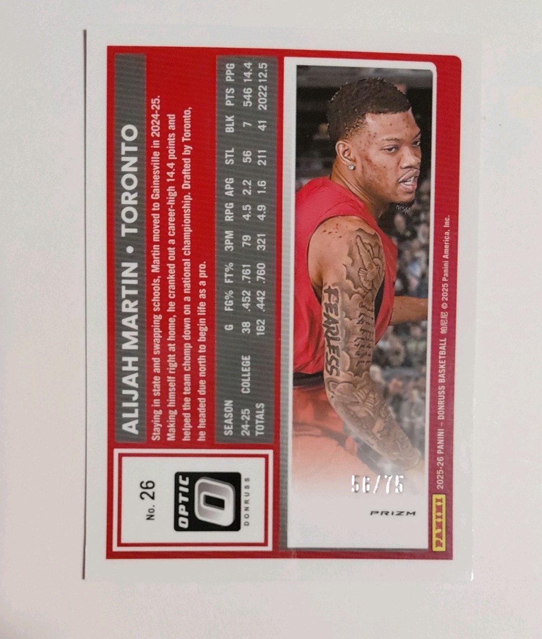 2025-26 Panini Donruss – Optic Alijah Martin #26 Pink Velocity Prizm /75 (RC)