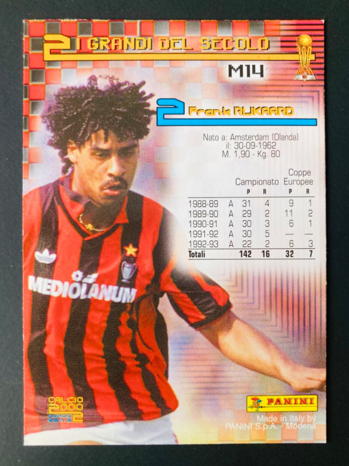 1999-00 Panini Calcio cards 2000 #M14 AC Milan I Grandi Frank Rijkaard foil card