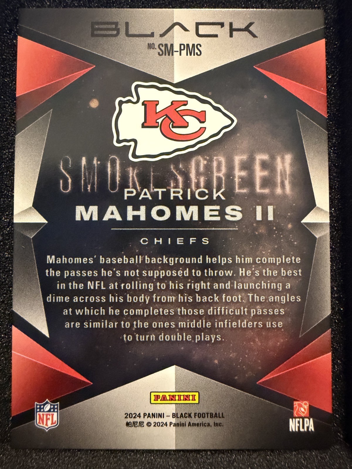 2024 Panini Black Football Patrick Mahomes II Smokescreen SSP Case Hit Chiefs