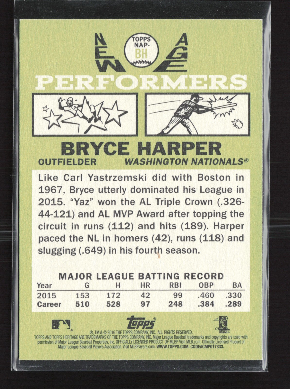 Bryce Harper 2016 Topps Heritage #NAP-BH New Age Performers TYW5