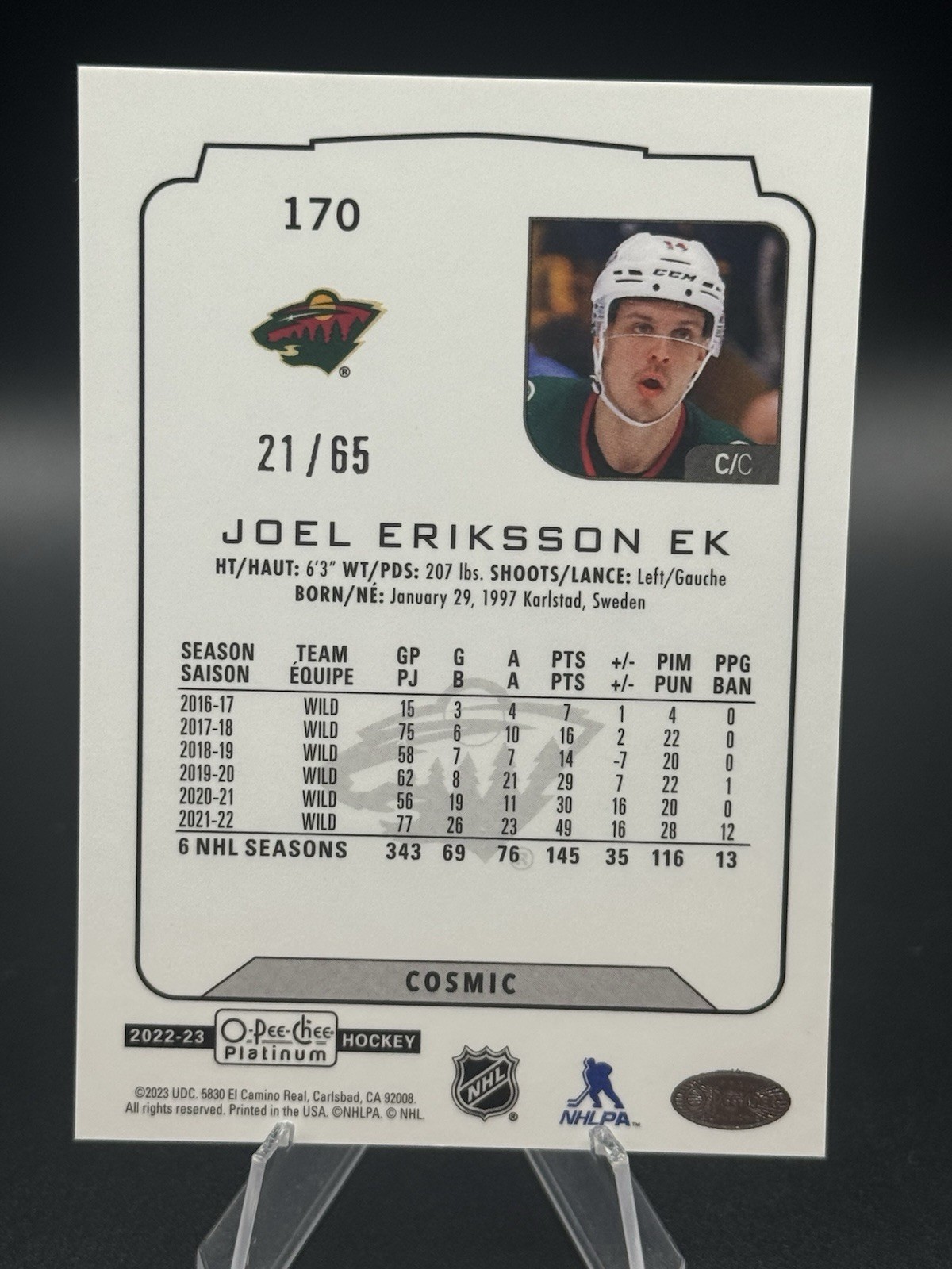 2022-23 O-Pee-Chee Platinum #170 Joel Eriksson Ek Cosmic /65