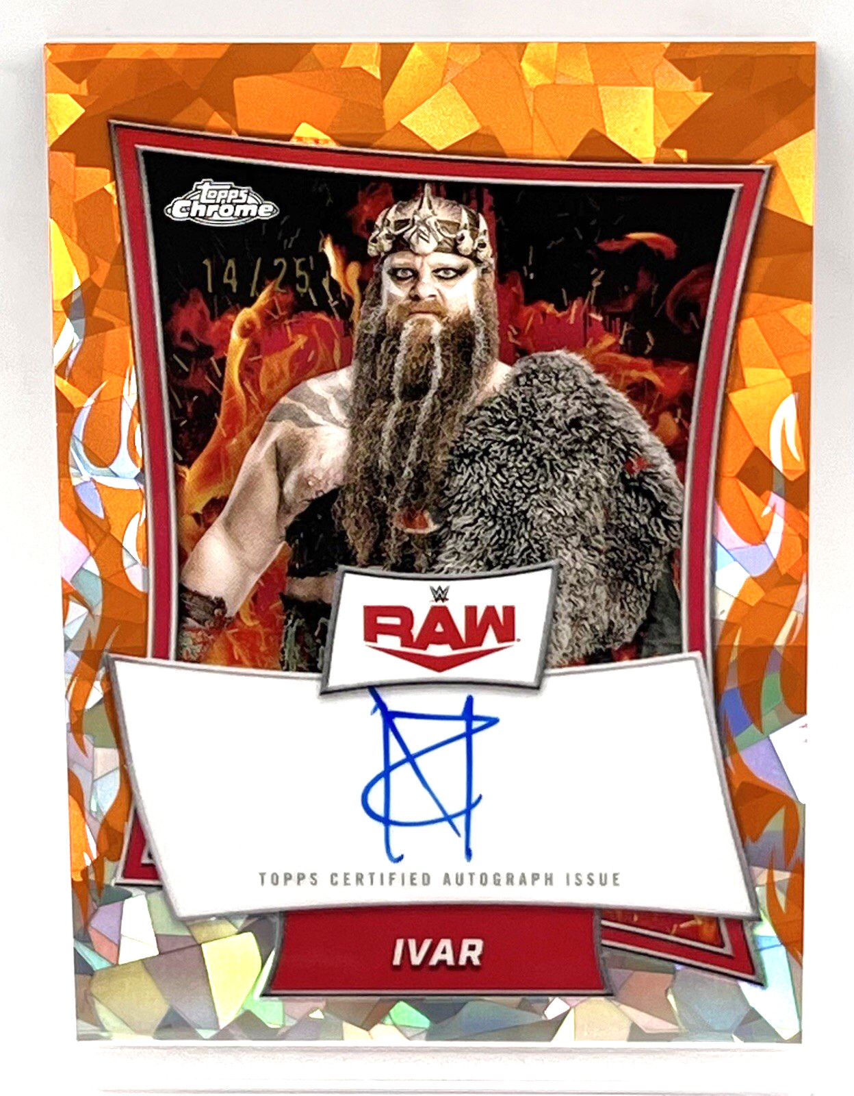 IVAR – 2025 WWE TOPPS CHROME ORANGE GEOMETRIC ON CARD AUTOGRAPH #14/25