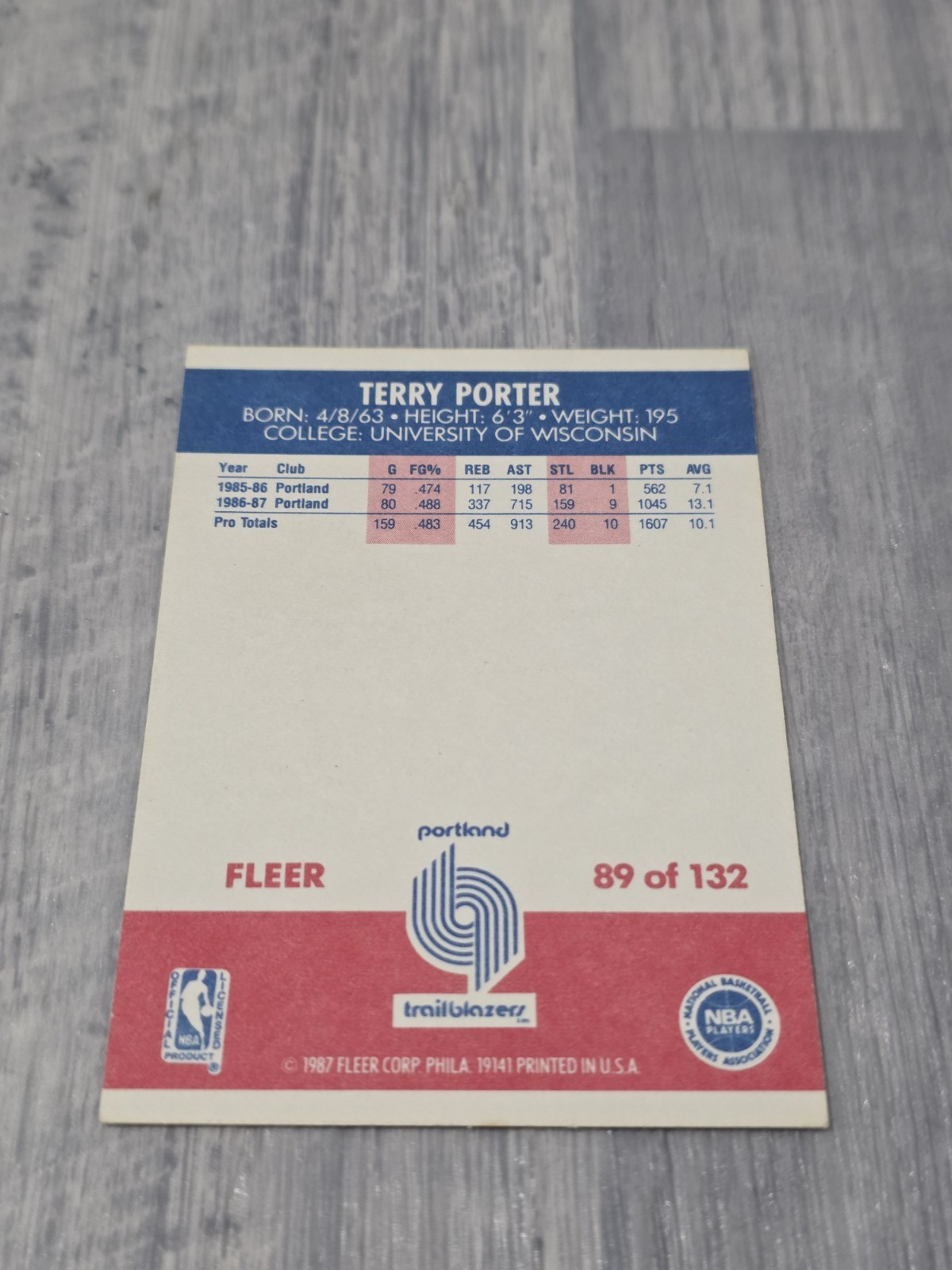 1987-88 Fleer Terry Porter #89 Portland Blazers RC – C628
