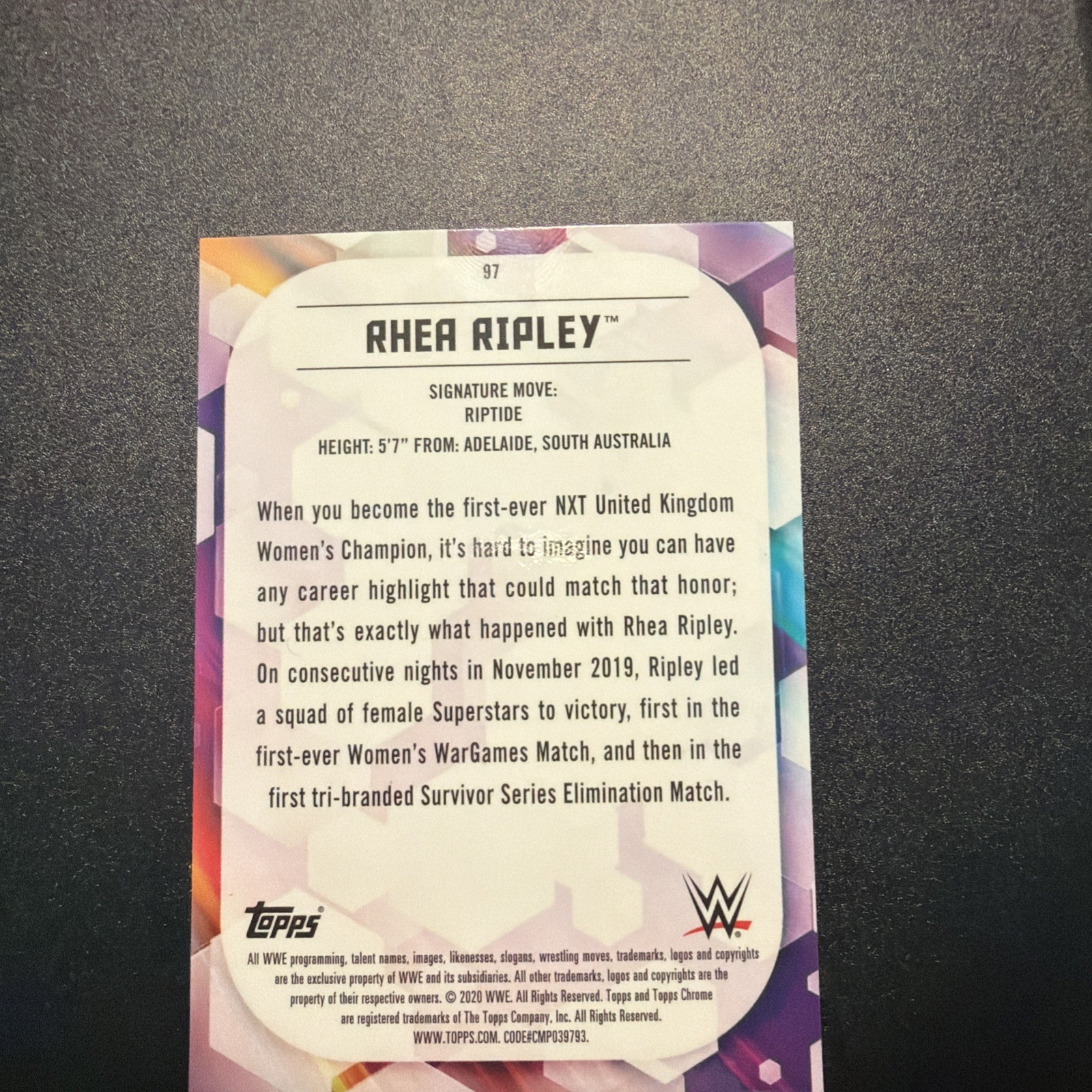 2020 Topps Chrome WWE #97 – RHEA RIPLEY RC – NXT Rookie Card