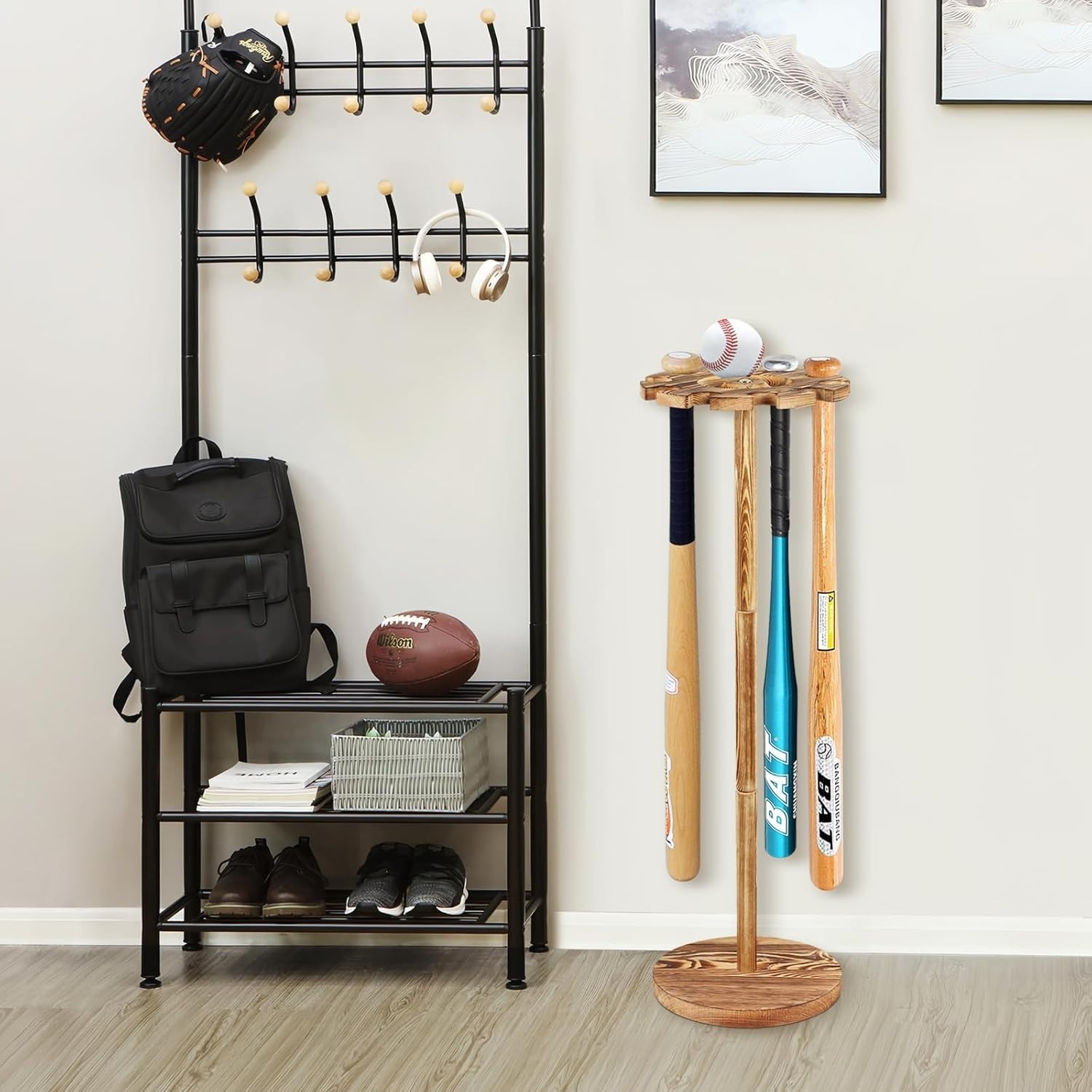 Baseball Bat Holder and Ball Display Shelf Rack