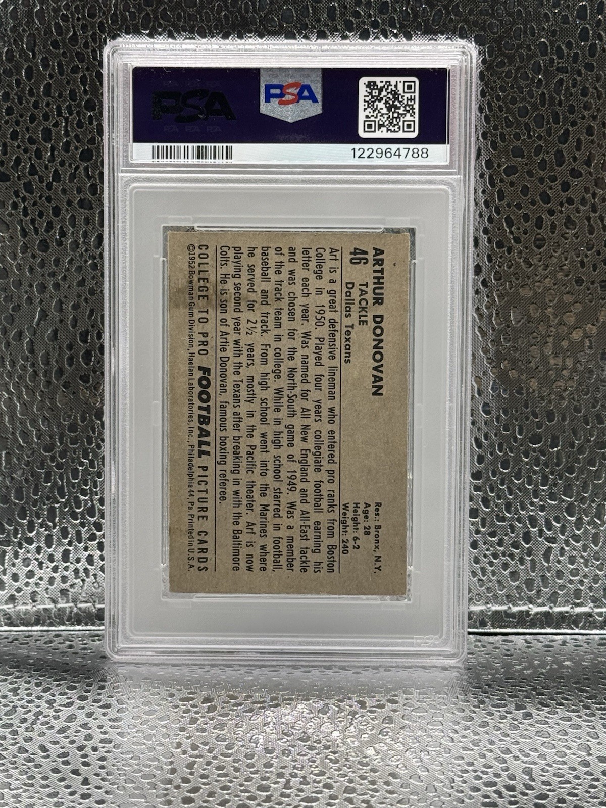 Bowman 1952 Bowman Small Art Donovan Rookie #46 Dallas Texans NFL PSA 4