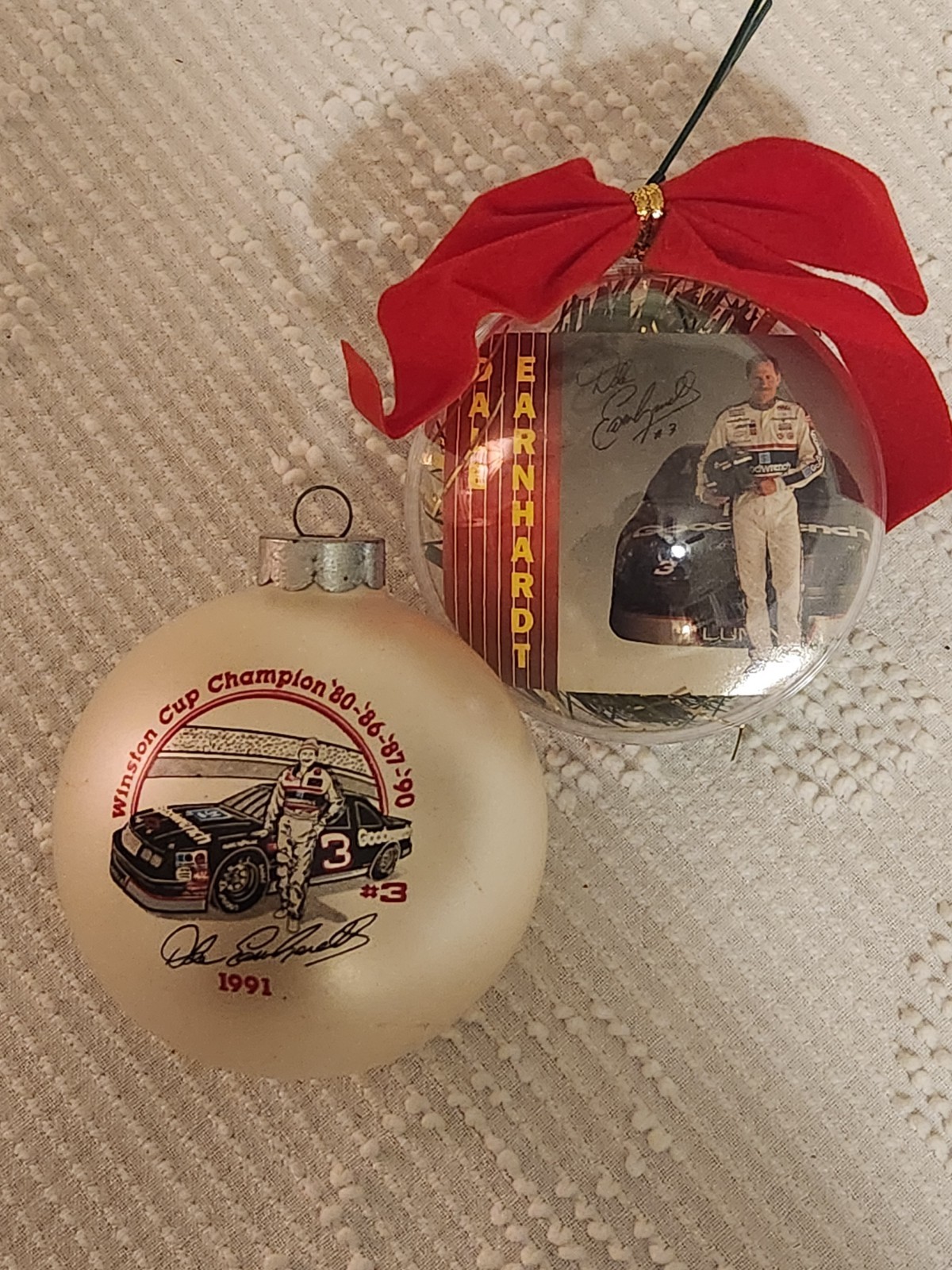 NASCAR (2) Dale Earnhardt Sr. #3 Christmas Ornaments Balls 1 Acrylic 1 Glass