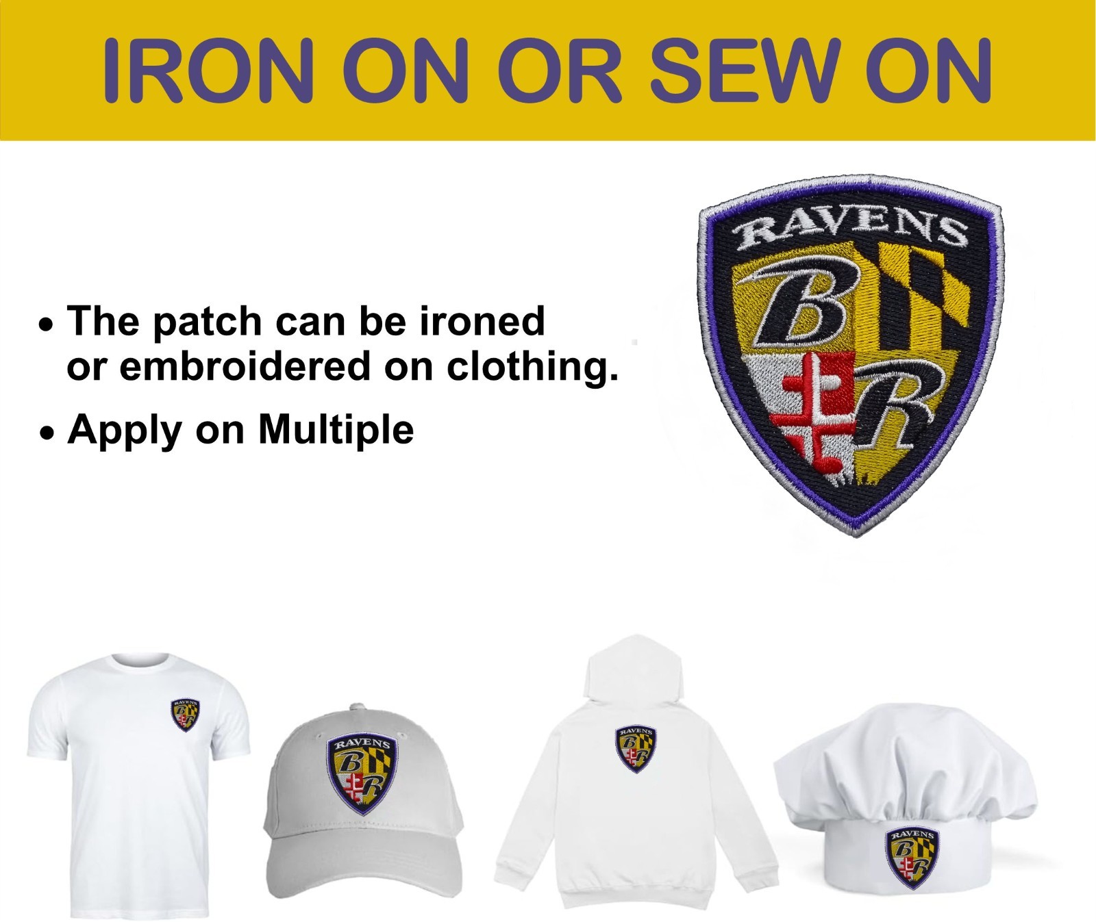 Baltimore Ravens NFL Team Logo Iron On Patch – Sew Patch – Embroidered Patch