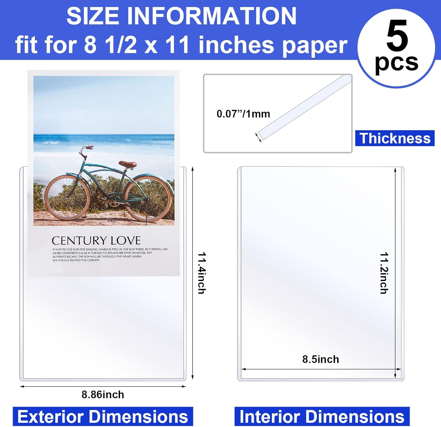 5 Pcs 8.5 x 11 Clear Rigid Sheet Protectors Plastic Document Page Holders