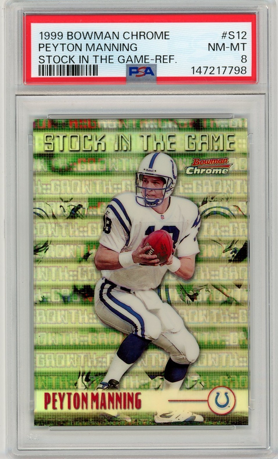 1999 Bowman Chrome Peyton Manning Stock In The Game Refractor #S12 PSA 8…