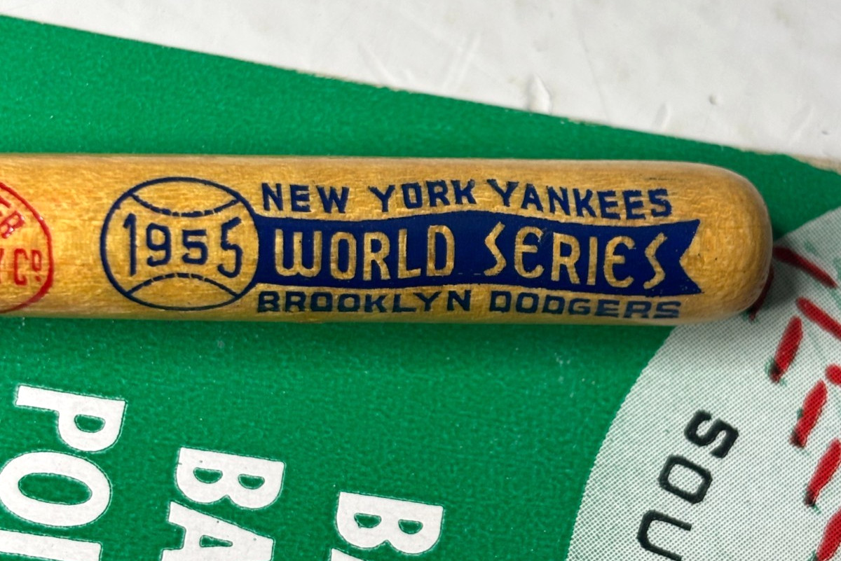 1955 World Series Yankees Brooklyn Dodgers Baseball Bat Pencil on Card No Pen