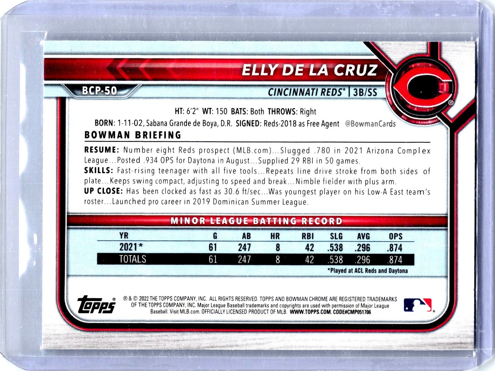 2022 Bowman #BCP-50 Elly De La Cruz Chrome Prospects