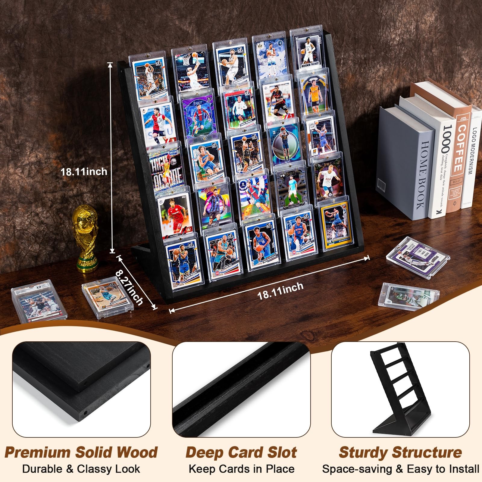 Trading Card Display Stand, 5 Tier Sports Graded Card Display, Wooden Trading…