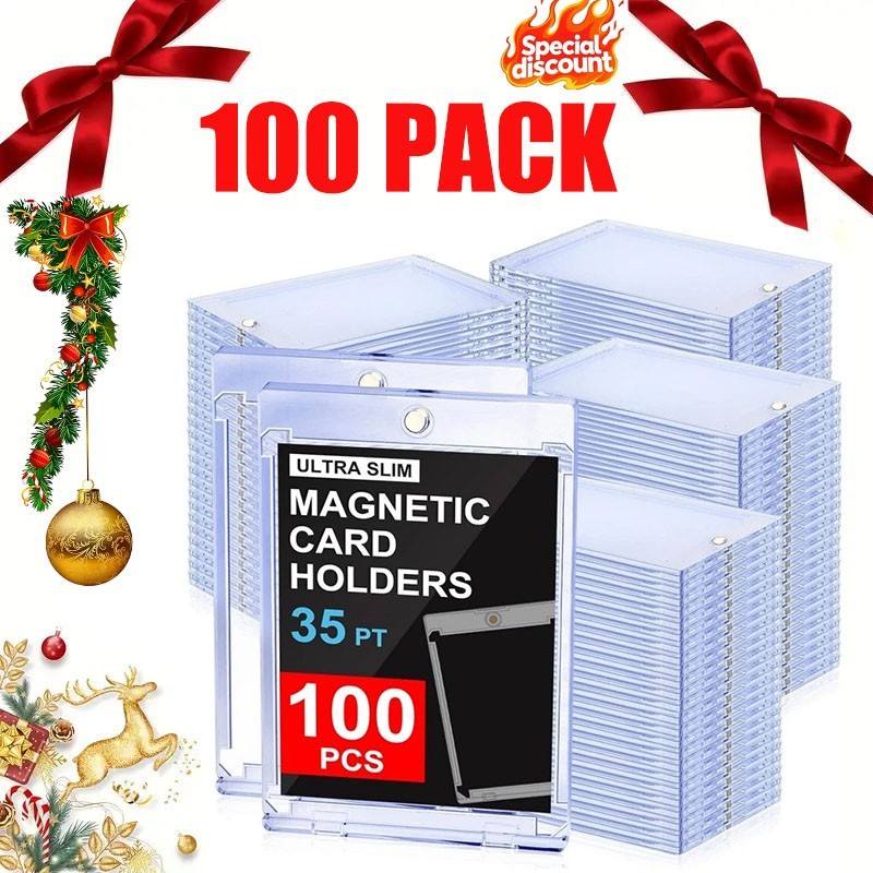 100 Pack Magnetic Trading Sports Card Holder 35pt One-Touch Hard UV Protection,A