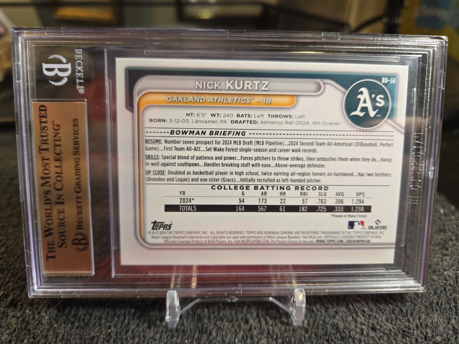 2024 Nick Kurtz (RC) 421/499 BGS 9.5 Gem Mint 1st Bowman Draft Sky Blue #BD-56