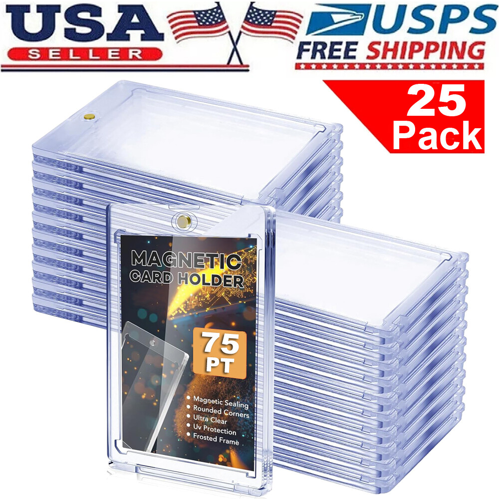 25 Pack Magnetic Trading Sports Card Holders 75pt One-Touch Hard UV Protection