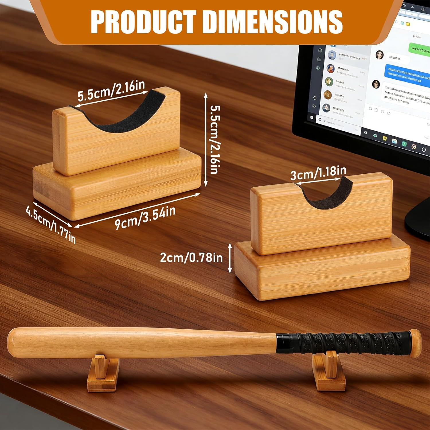 Baseball Bat Display Case – 2PCS Sturdy Stand, Horizontal Rack, Burlywood