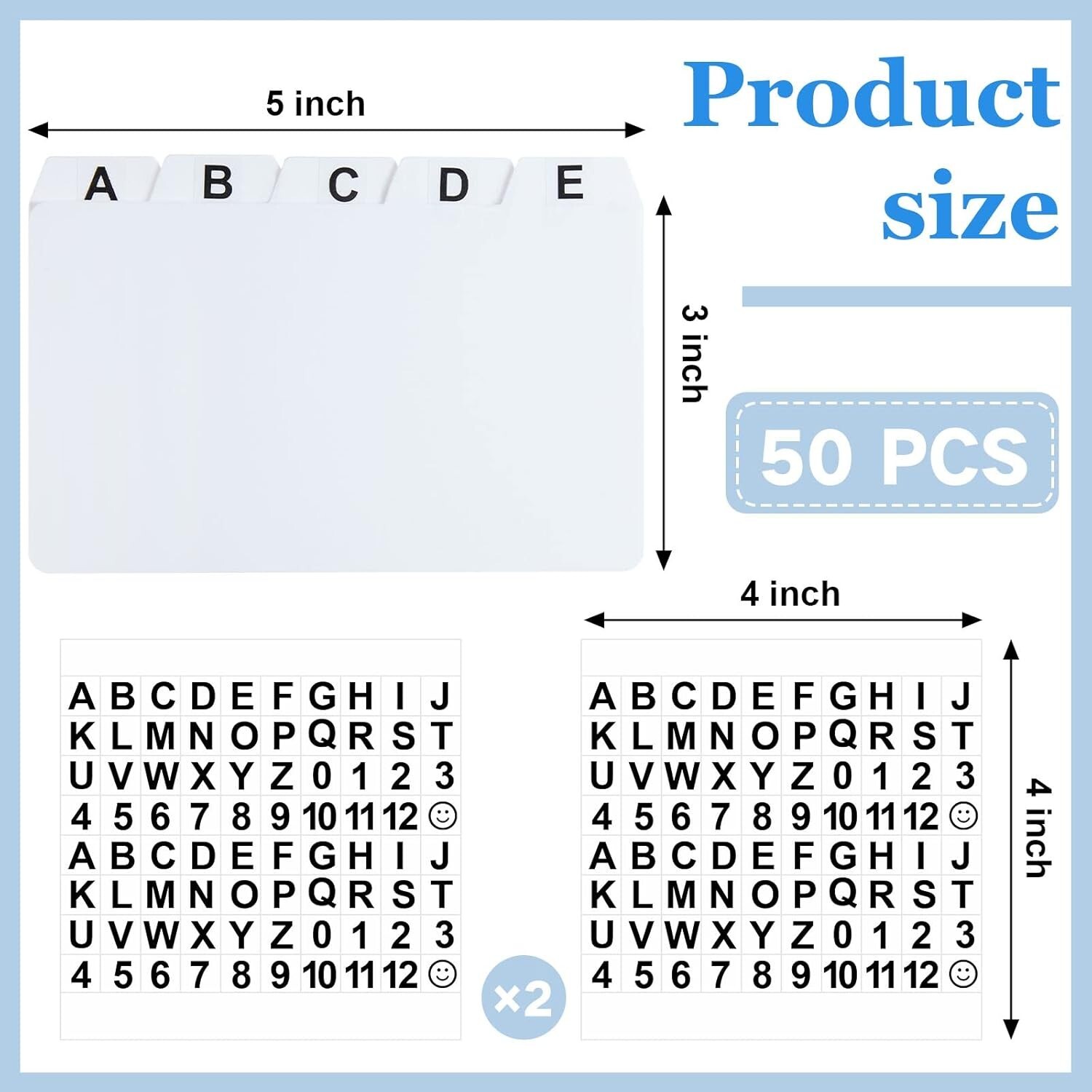 Durable 50 Pcs Index Card Dividers 3×5 Inch with Number & Alphabet Stickers