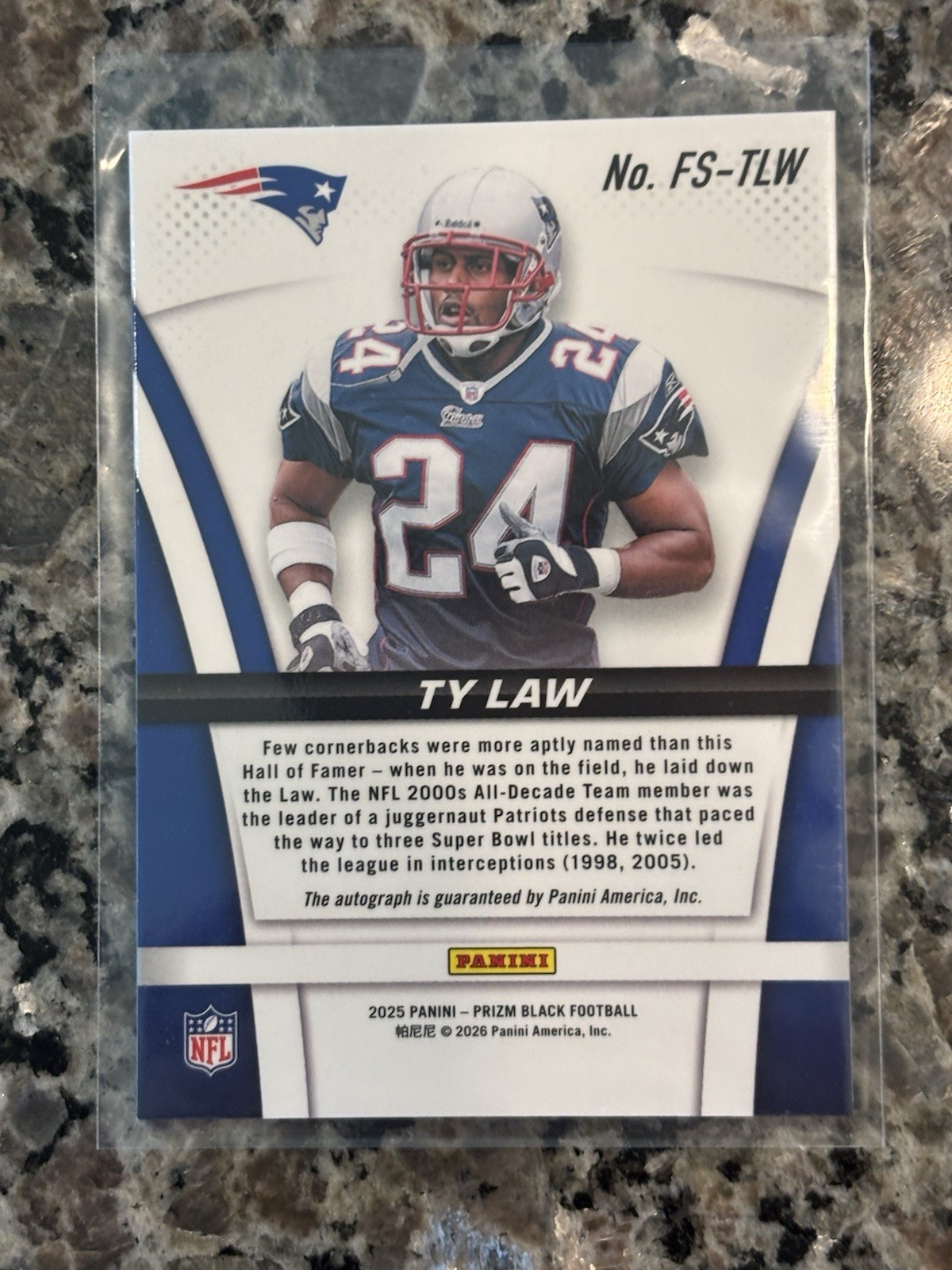 2025 Panini Prizm Black – Flashback Signatures Ty Law #FS-TLW (AU)