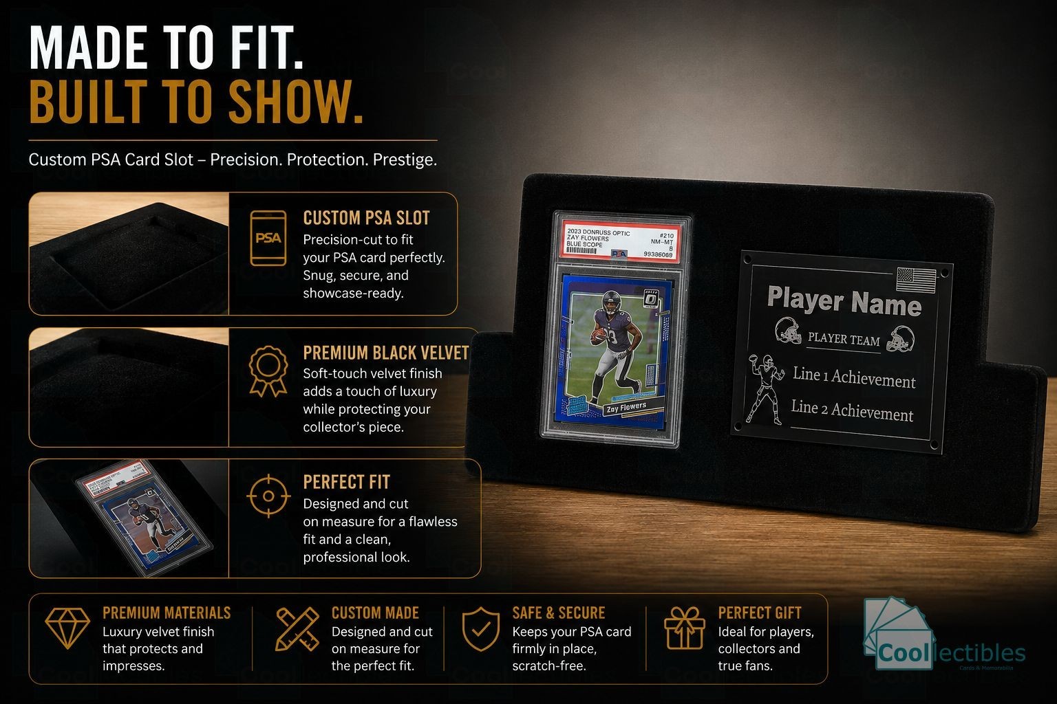 Premium Jersey Frame Display Case with Custom Engraved Plaque & 1 PSA Card Slot