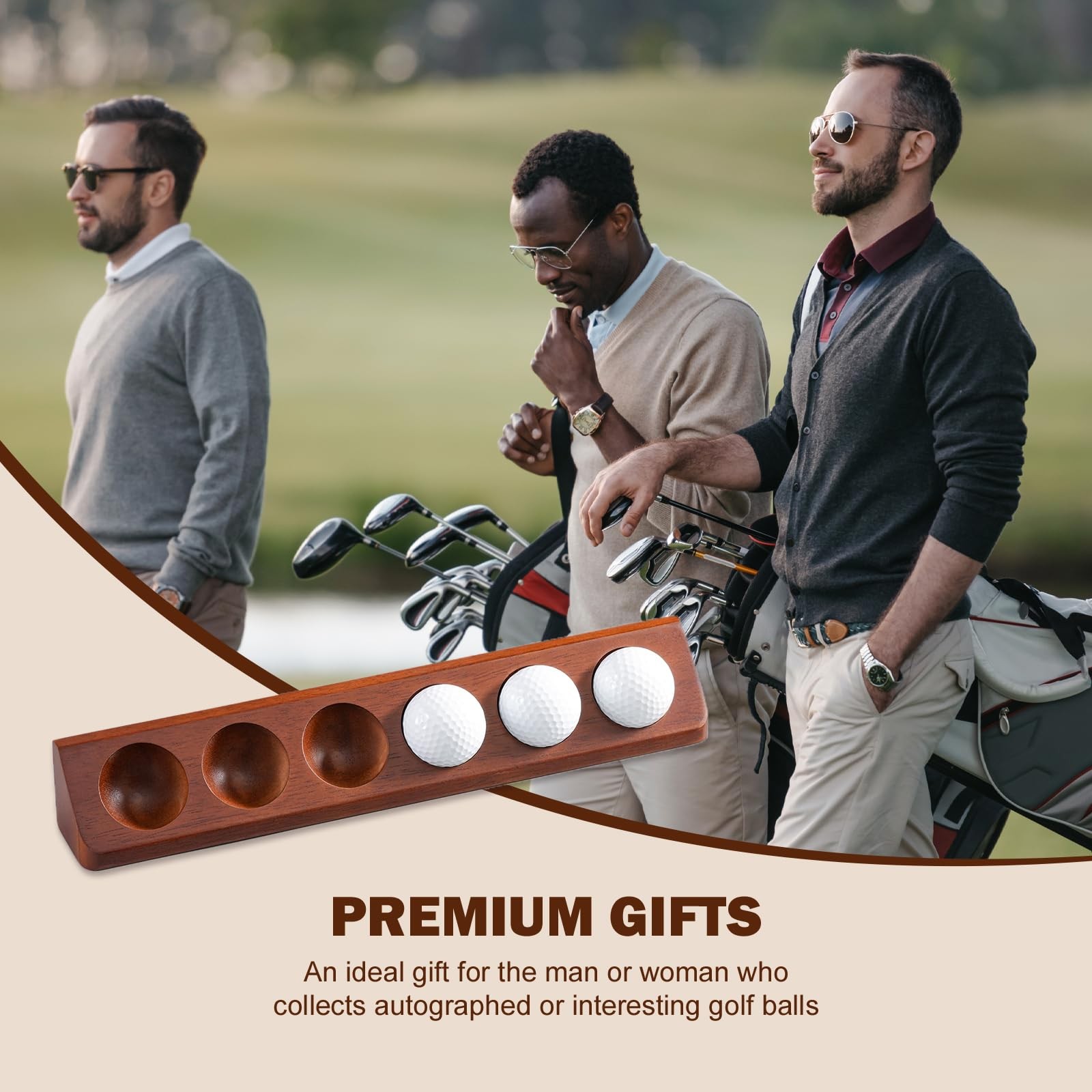 2-Pack Wooden Golf Ball Display Case & Holder – Wall Mount/Tabletop Walnut