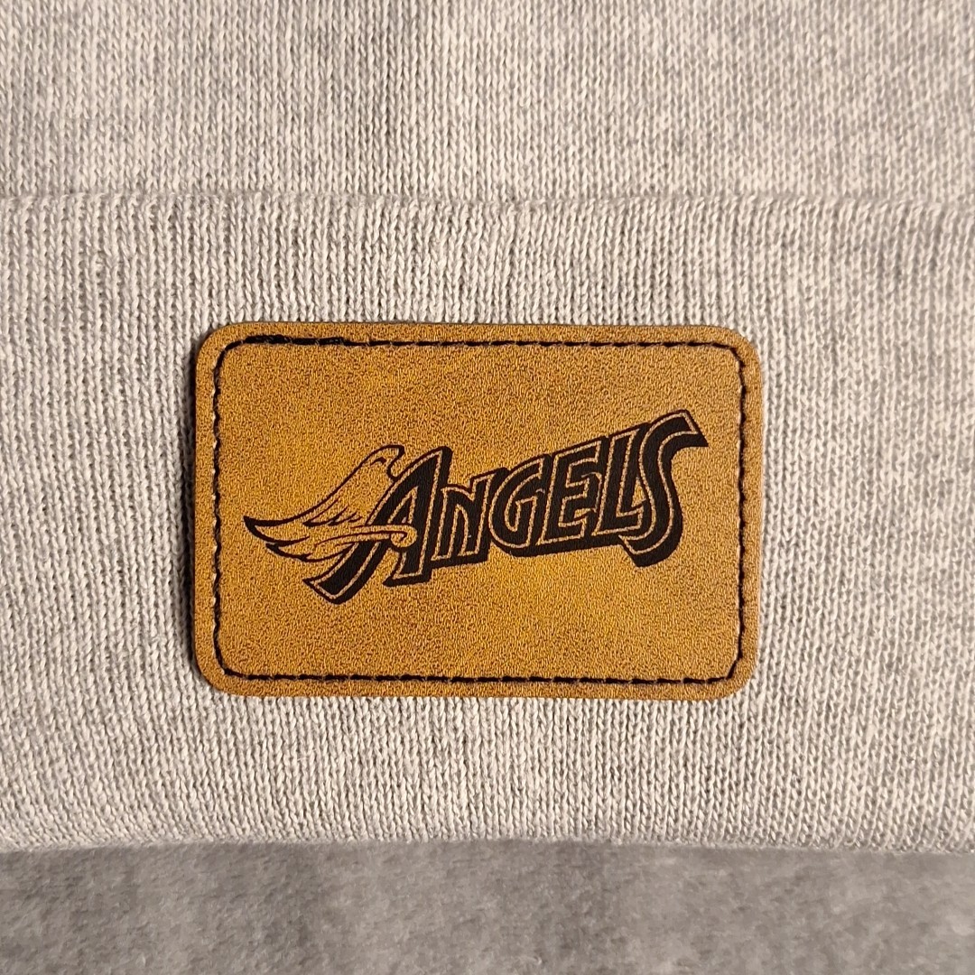 Los Angeles Angels Leather Rectangle Patch Gray Beanie Cap MLB