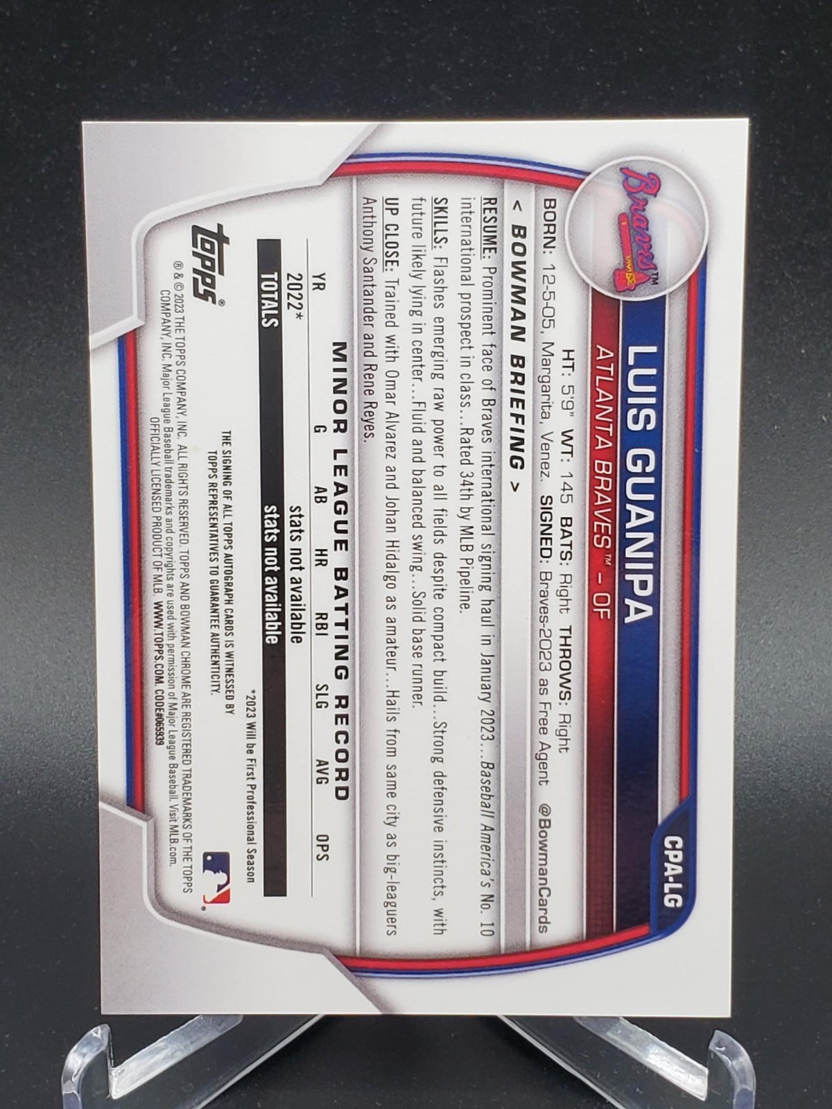 Luis Guanipa 2023 Bowman Chrome 1st Yellow Auto /75 Braves CPA-LG