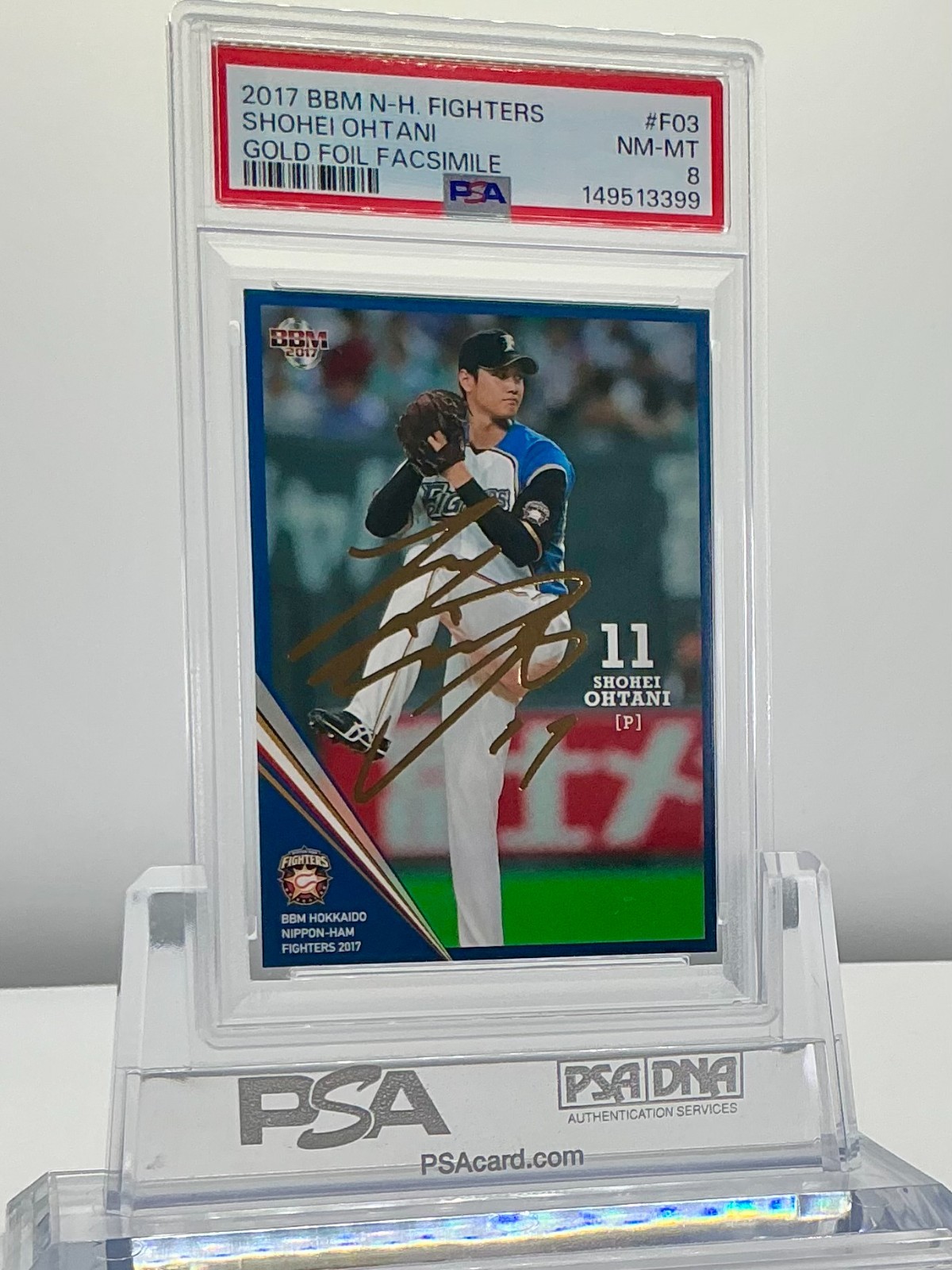 SHOHEI OHTANI 2017BBM N-H.FIGHTERS GOLD FOIL FACSIMILE(/100)#F03 PSA8!POP5!(RC)