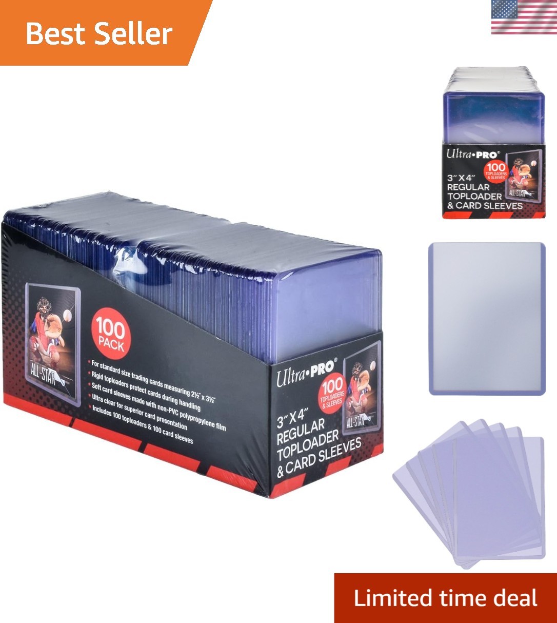 Clear Toploaders & Archival Sleeves 100ct Bundle for Trading Card Enthusiasts