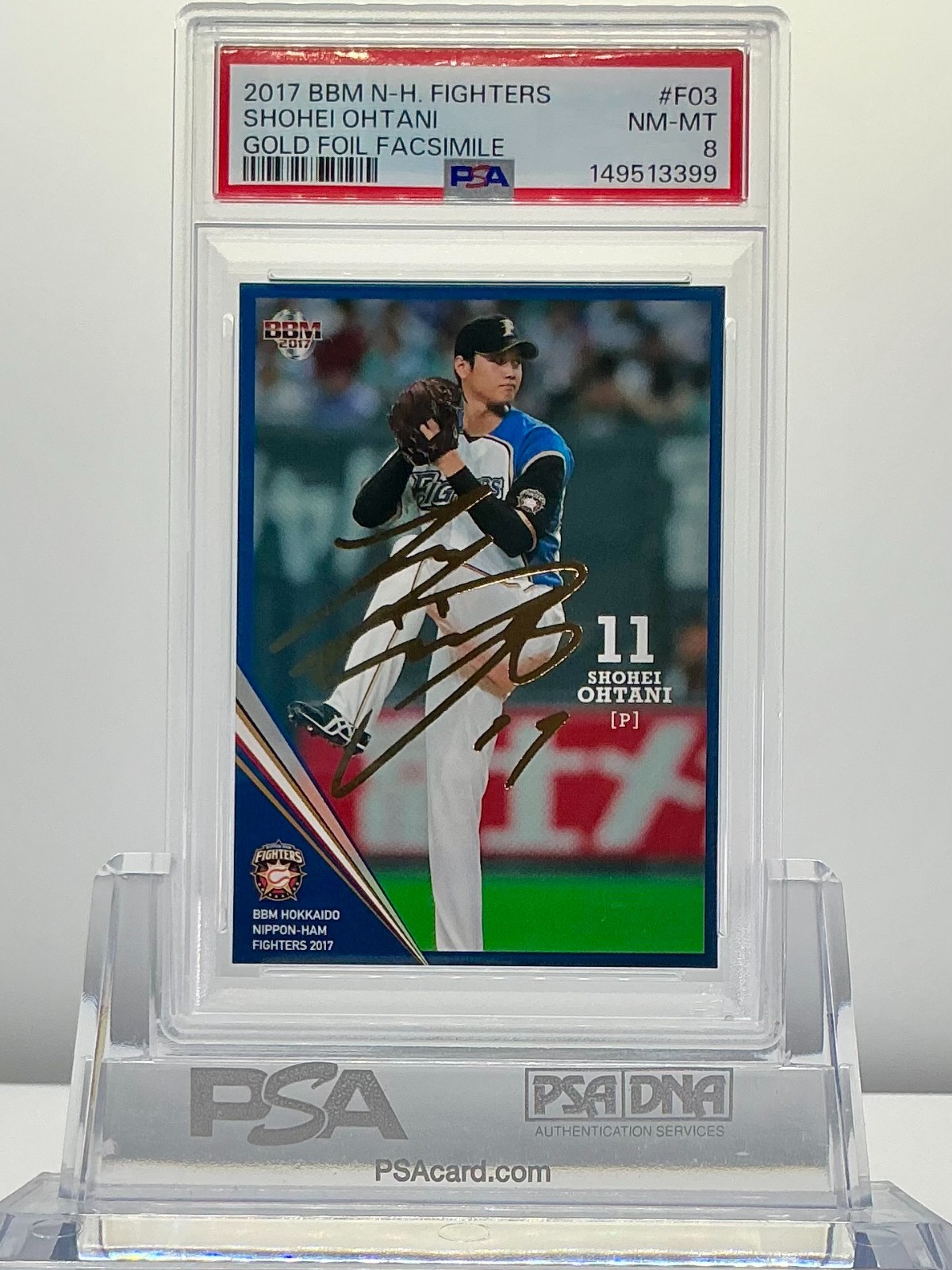 SHOHEI OHTANI 2017BBM N-H.FIGHTERS GOLD FOIL FACSIMILE(/100)#F03 PSA8!POP5!(RC)
