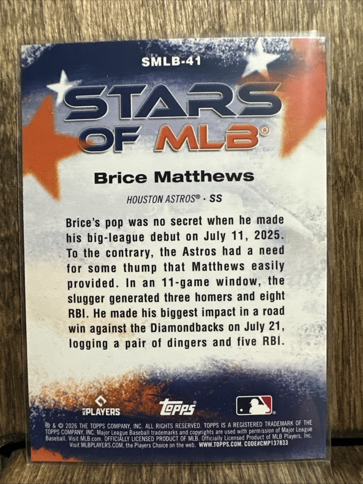 2026 Topps Series 2 Brice Matthews RC #SMLB-41 Stars of MLB Houston Astros