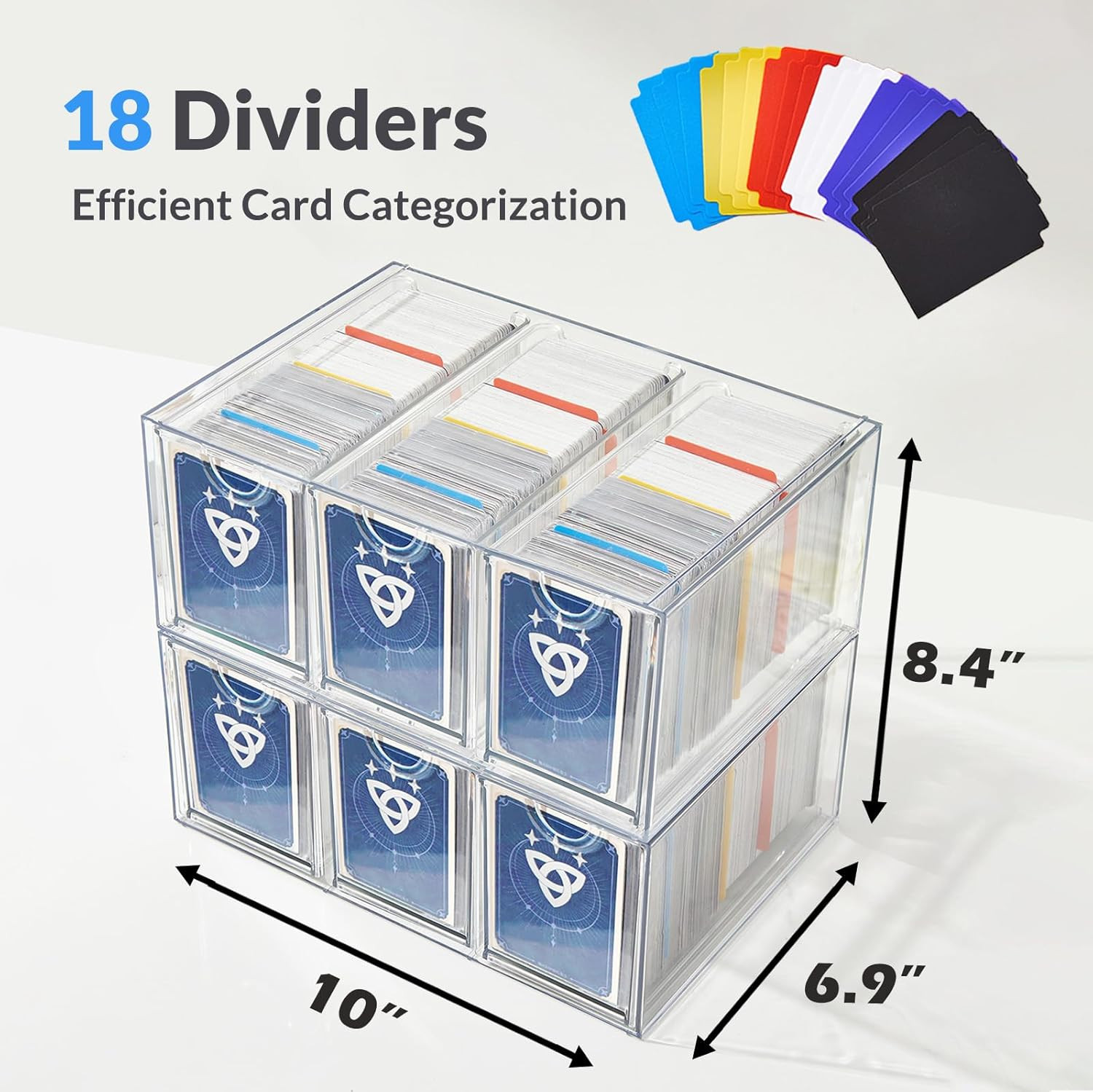 6 Drawer Trading Card Storage Box, 2200+ Cards Organizer with Divider, Clear Sta