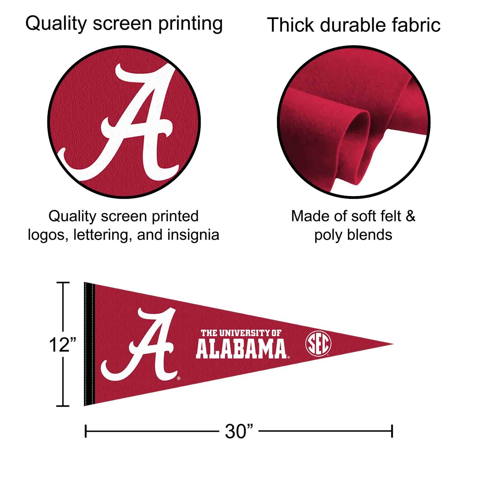 Alabama Crimson Tide 12 in X 30 in SEC College Pennant