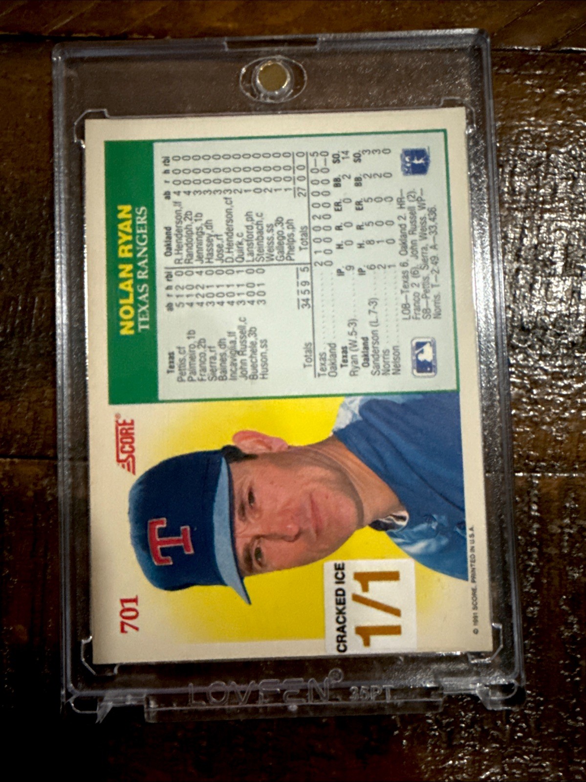 RARE 1/1 CRACKED ICE Nolan Ryan 1991 Score Rangers #701 Strikeout King