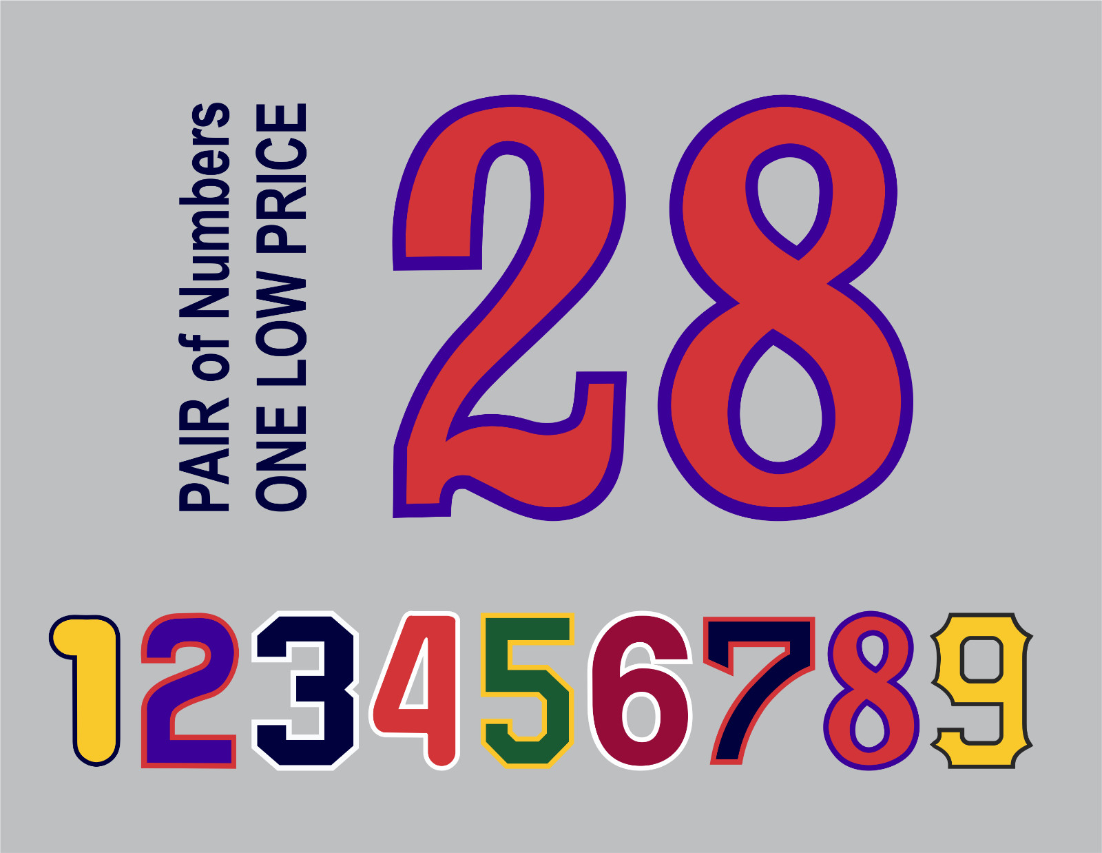 Tackle Twill Pro Cut Baseball Number Pair Team Uniform Jersey Patches Not Sewn
