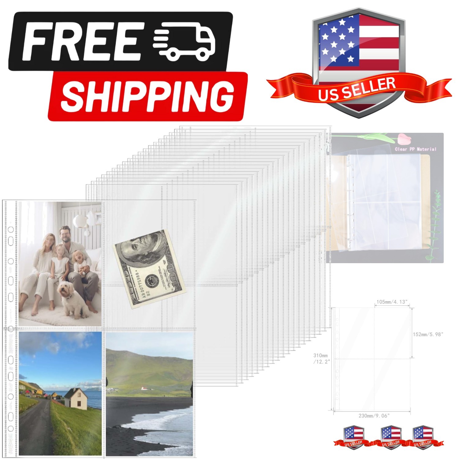 20 Sheets A4 Binder Sleeves Plastic PP Photocard Sleeves 11 Holes 4 Pockets C…