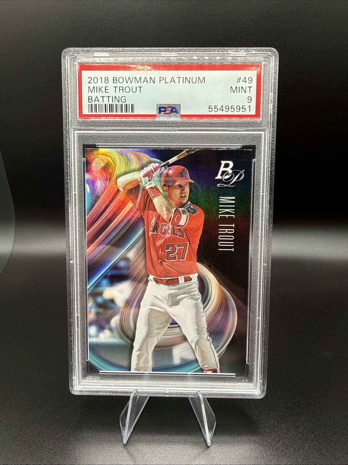 2018 ⚾ PSA-9 – Mike Trout Batting #49 Bowman Platinum Los Angeles Angels