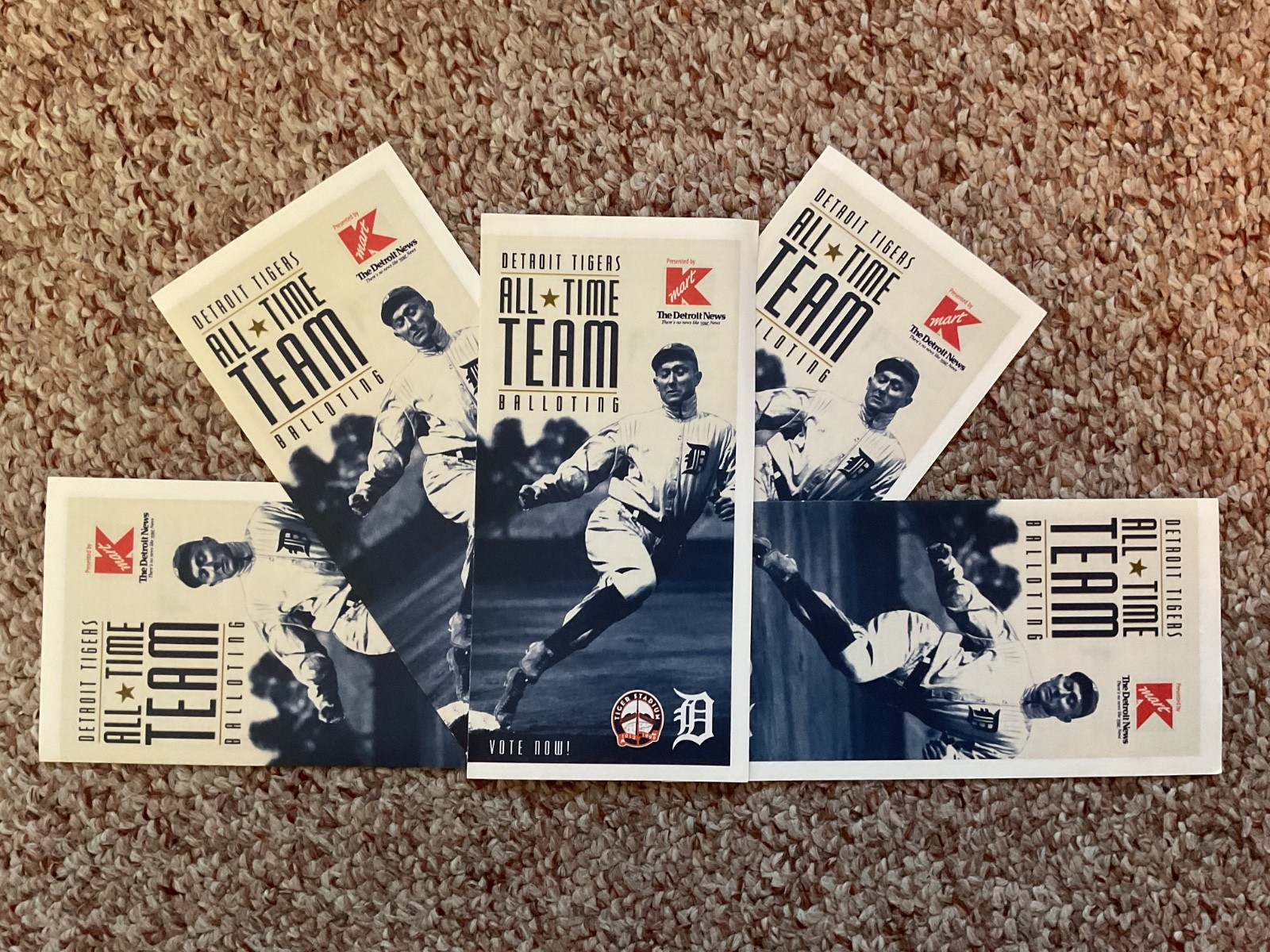 1999 Lot of 5 MLB All Time Detroit Tigers Ballots Tiger Stadium Ty Cobb Comerica