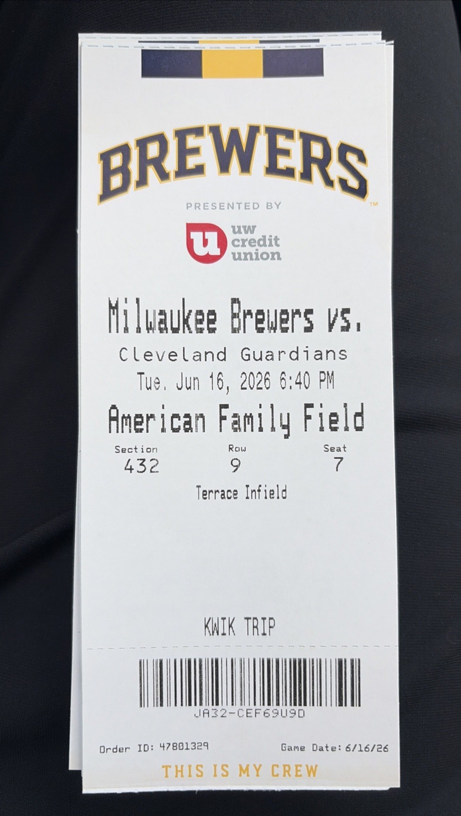 Cooper Pratt MLB Debut Ticket IN HAND Milwaukee Brewers Star Prospect 6/16/2026