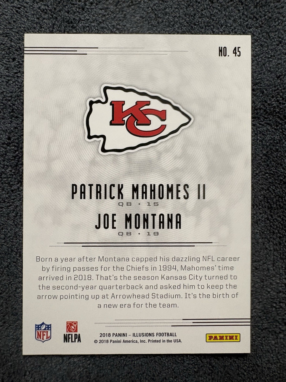 2018 Panini Illusions – Joe Montana Patrick Mahomes II #45 Blue /249
