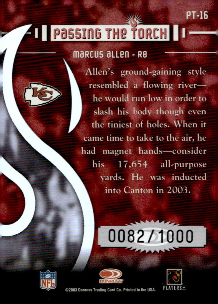 2003 Donruss Elite #PT-16 Marcus Allen Passing the Torch #/1000