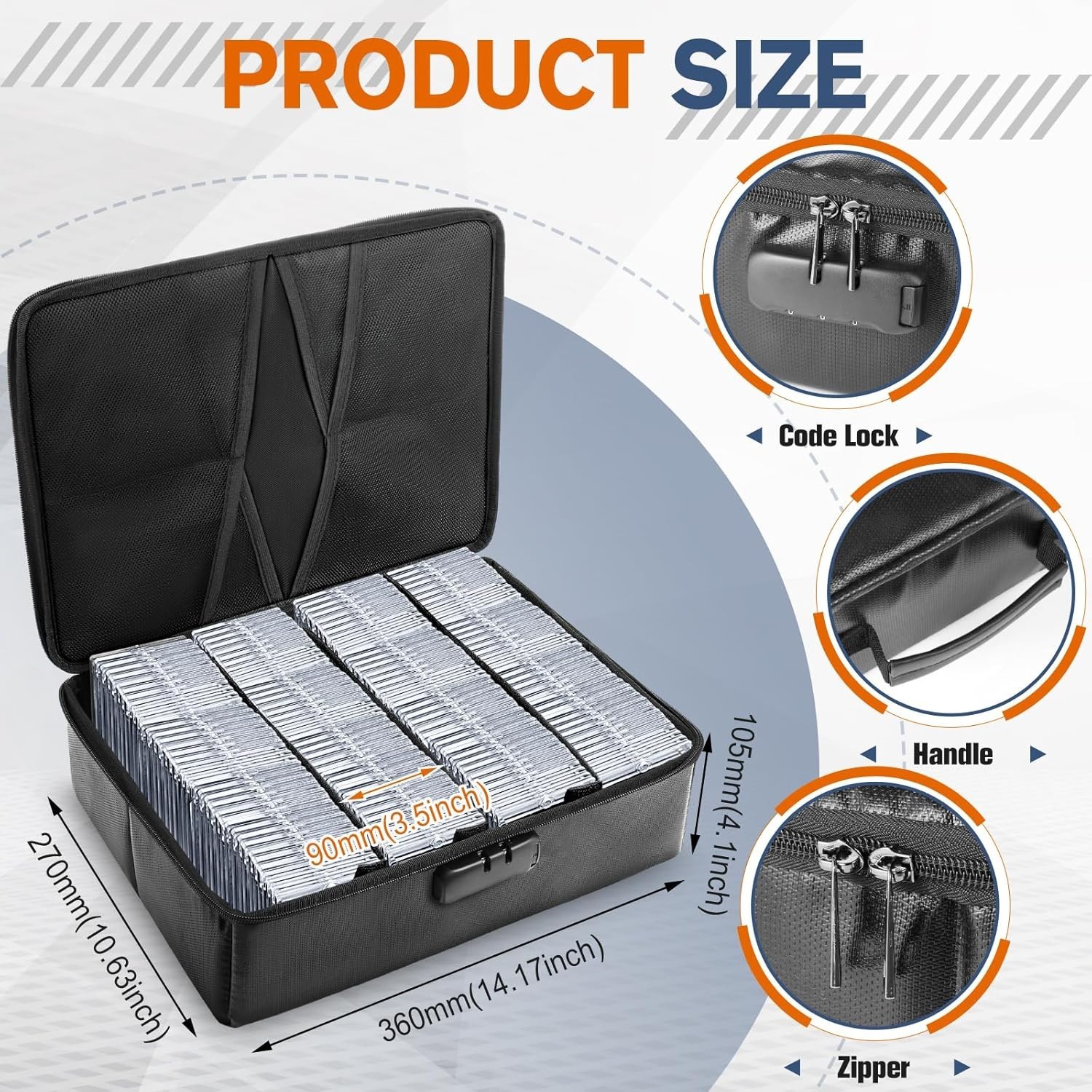 102+ 4 Row Graded Card Storage Box with Combination Lock, Waterproof and 5200…