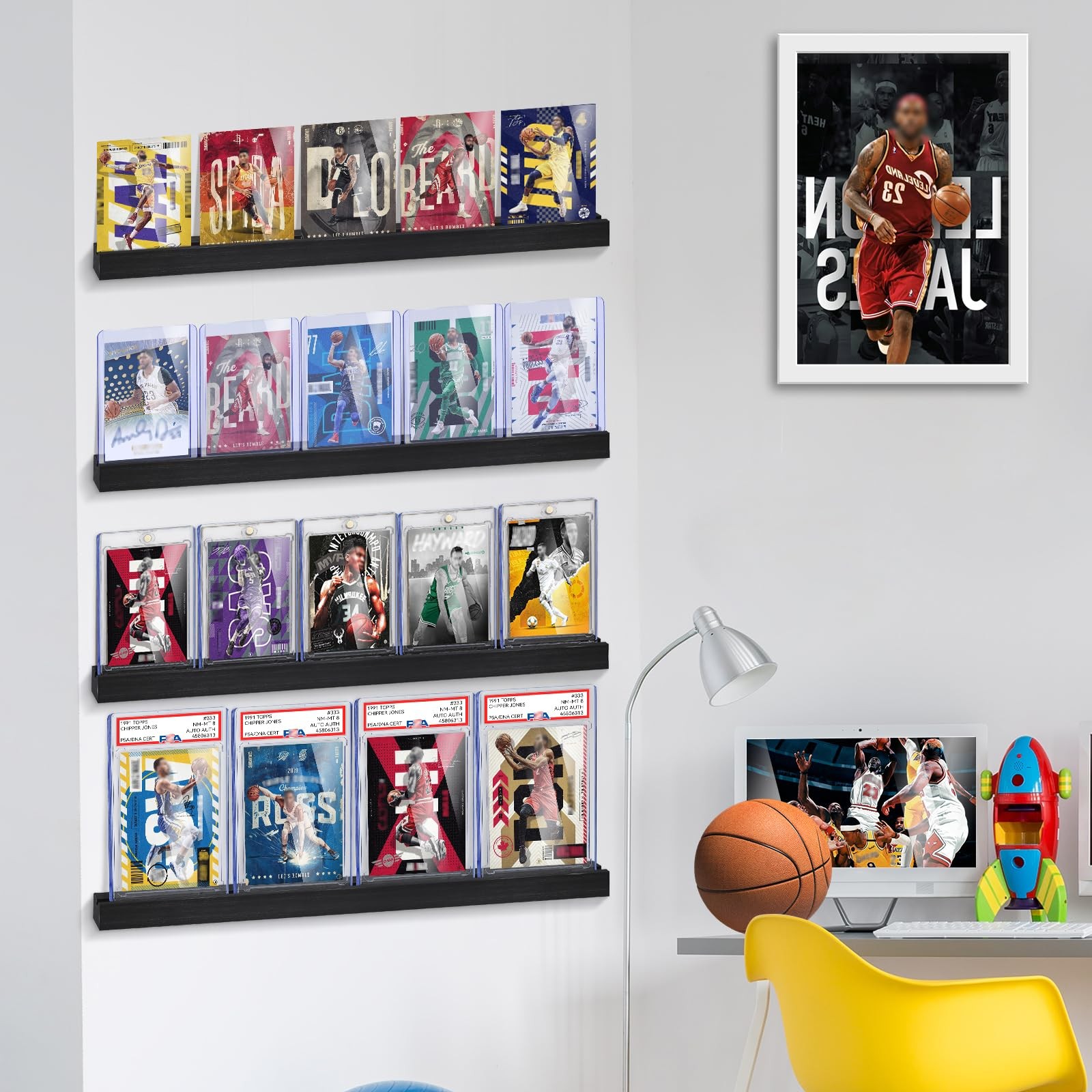 Sports Card Display Shelf for Wall, Holds 20 Trading Cards, 4PCS Wooden Card …