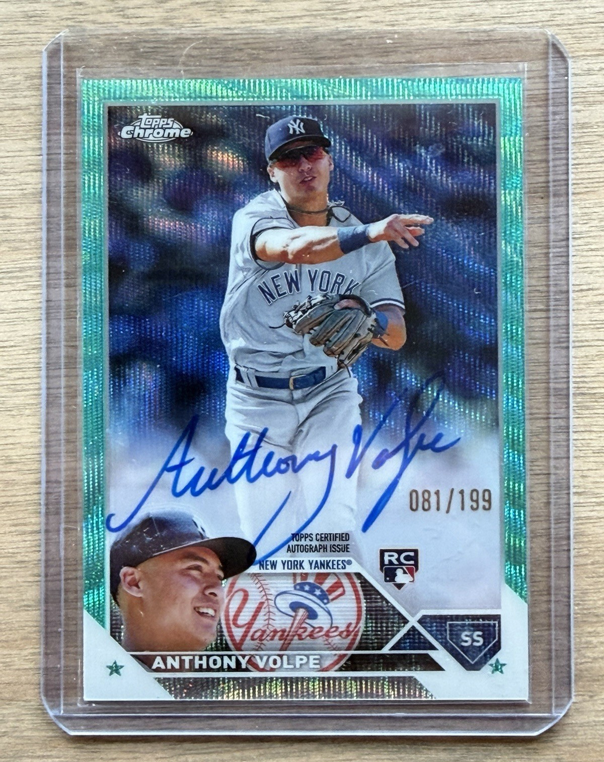 2023 Topps Chrome Rookie Auto Aqua Wave #RA-AV Anthony Volpe RC /199