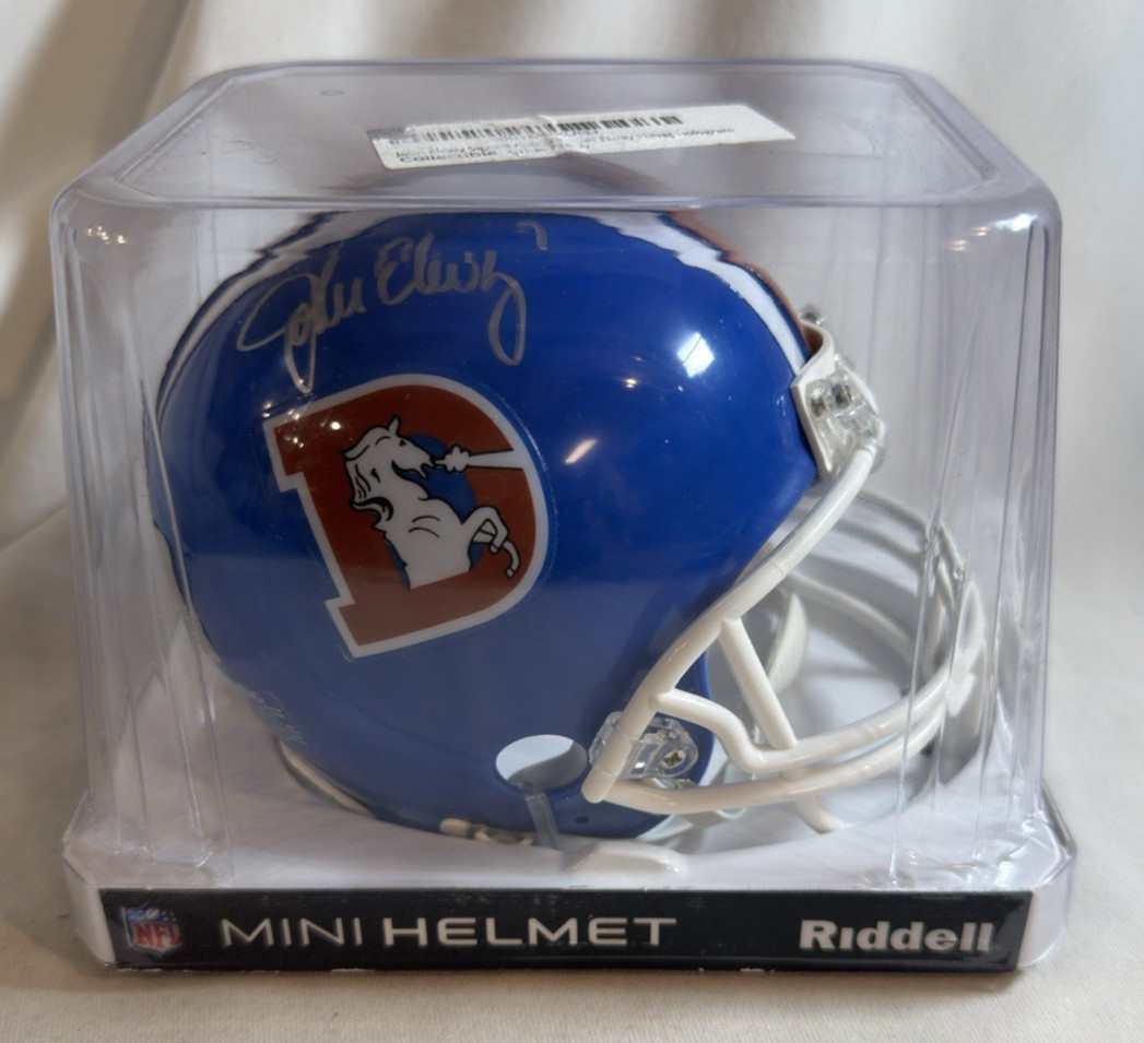 John Elway Signed Denver Broncos Old Logo Riddell VSR4 Mini Helmet